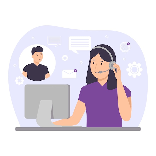 Customer support illustration representing 24/7 help for water, fire, and mold damage restoration.